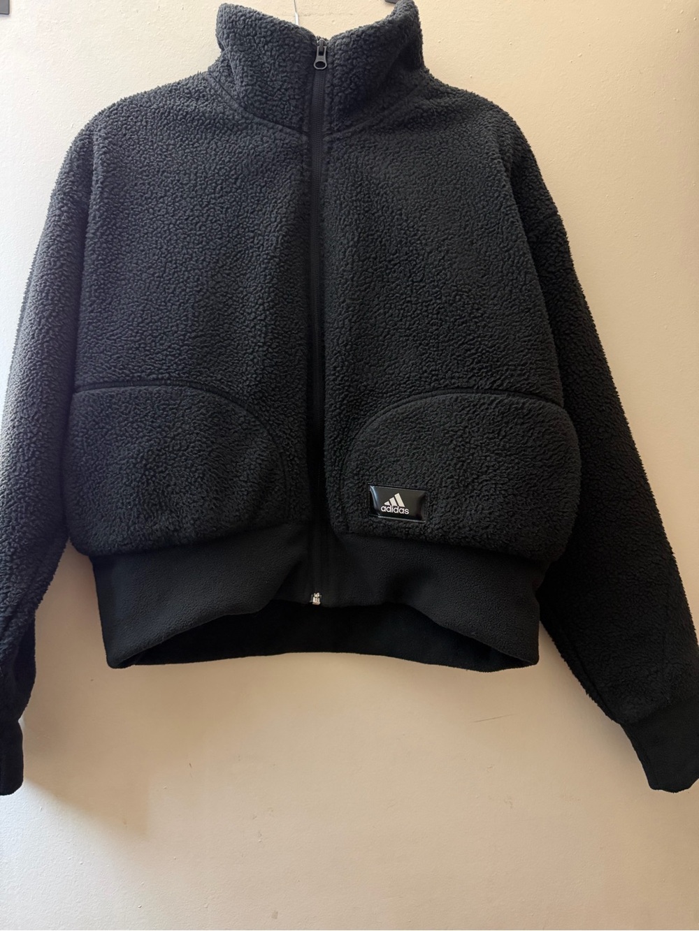 Adidas Black Teddy Sherpa Zip Fleece Jacket